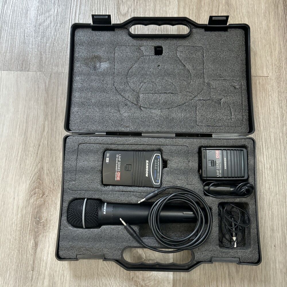 Samson UHF Series One Wireless Q Mic Microphone Receiver Transmitter Case Tested